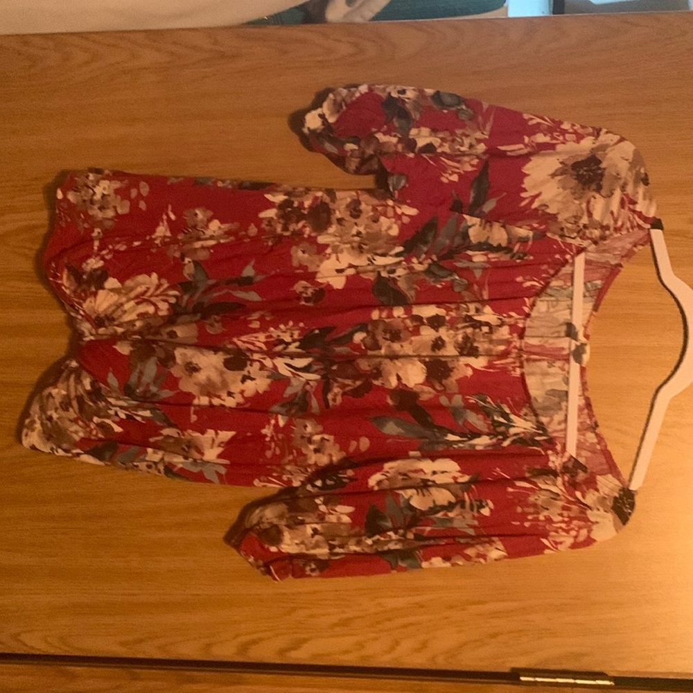 Red floral on or off the shoulder shirt